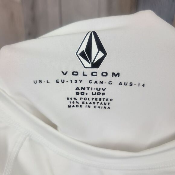 Volcom White Long Sleeve Swim Surf Top Rashguard Size Large 12 - Picture 3 of 5